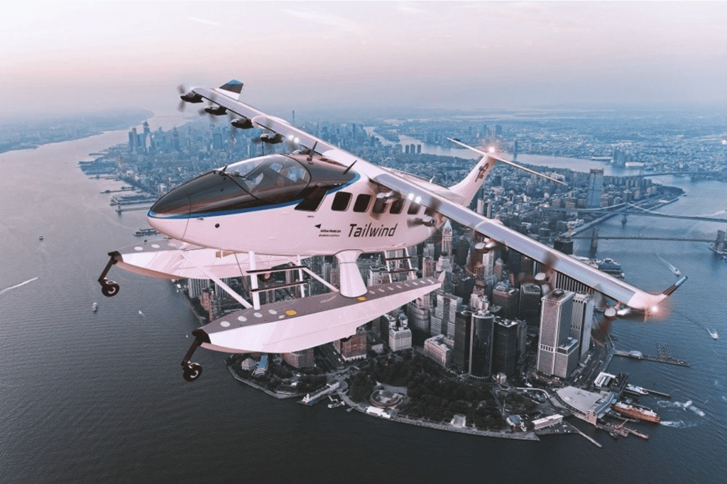 Tailwind Seaplane Flying Over New York City